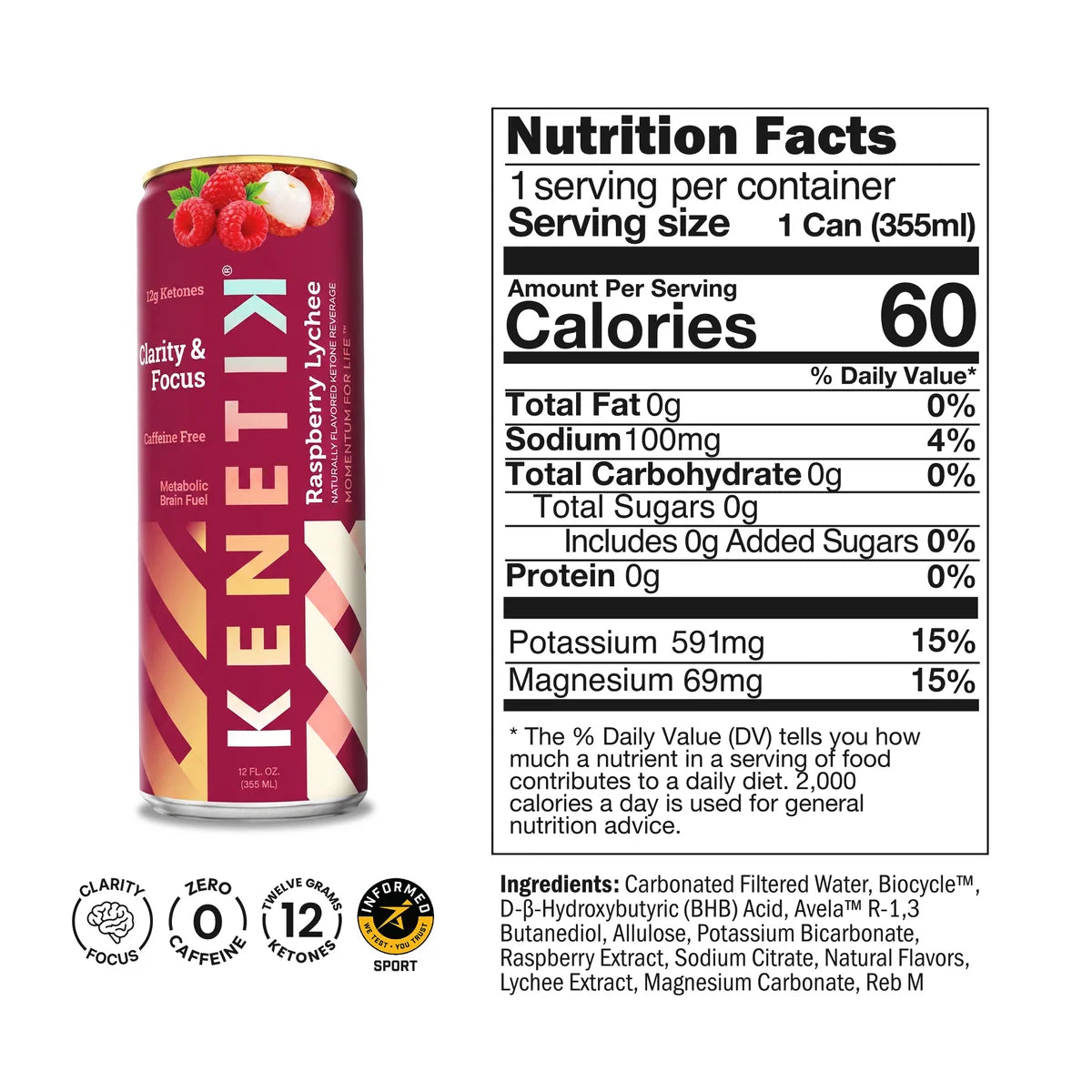 12 Pack - Kenetik: Ketone Drink - Raspberry Lychee